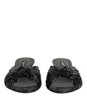 Dolce & Gabbana Black Leather Heels Slides Sandals Shoes