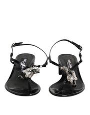 Dolce & Gabbana Black Leather Crystal Ankle Strap Sandals Shoes