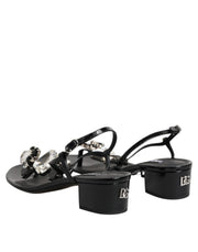Dolce & Gabbana Black Leather Crystal Ankle Strap Sandals Shoes