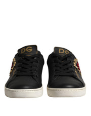 Dolce & Gabbana Black Leather Sacred Heart Sneakers Shoes