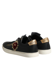 Dolce & Gabbana Black Leather Sacred Heart Sneakers Shoes
