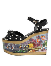 Dolce & Gabbana Multicolor Fish Polka Dot Wedge Sandals Shoes
