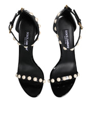 Dolce & Gabbana Black KEIRA Pearl Embellished Sandals Shoes
