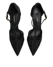 Dolce & Gabbana Black Mesh T-strap Stiletto High Heels Shoes