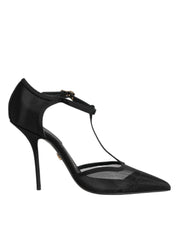 Dolce & Gabbana Black Mesh T-strap Stiletto High Heels Shoes