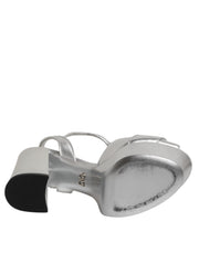 Dolce & Gabbana Silver Logo Ankle Strap Heels Sandals Shoes