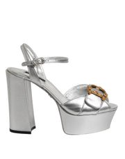 Dolce & Gabbana Silver Logo Ankle Strap Heels Sandals Shoes