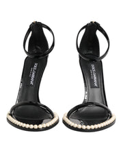 Dolce & Gabbana Black KEIRA Pearl Embellished Sandals Shoes