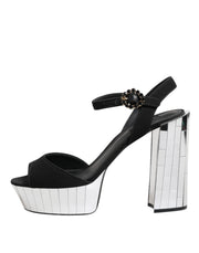 Dolce & Gabbana Black Crystal Ankle Strap Keira Sandal Shoes
