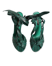 Dolce & Gabbana Green Python Leather Heels Sandals Shoes