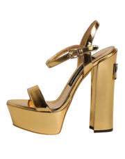 Dolce & Gabbana Gold Leather Platform Keira Sandals Shoes