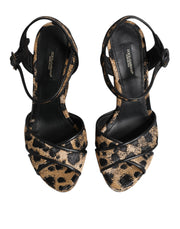 Dolce & Gabbana Brown Leopard Wedges Ankle Strap Sandals Shoes