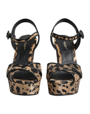 Dolce & Gabbana Brown Leopard Wedges Ankle Strap Sandals Shoes