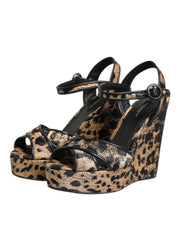 Dolce & Gabbana Brown Leopard Wedges Ankle Strap Sandals Shoes