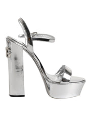 Dolce & Gabbana Silver Leather Platform Keira Sandals Shoes