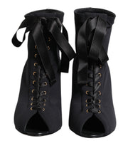 Dolce & Gabbana Black Stiletto Heels Lace Up Boots Shoes
