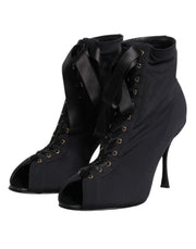 Dolce & Gabbana Black Stiletto Heels Lace Up Boots Shoes
