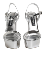 Dolce & Gabbana Silver Leather Platform Keira Sandals Shoes
