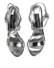 Dolce & Gabbana Silver Leather Platform Keira Sandals Shoes