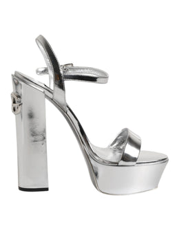 Dolce & Gabbana Silver Leather Platform Keira Sandals Shoes