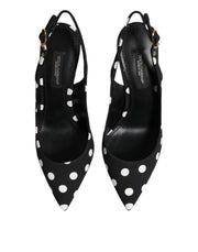 Dolce & Gabbana Black White Dotted Stiletto Slingback Shoes