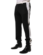 Dolce & Gabbana Black White Stripe Wool Men Trouser Pants