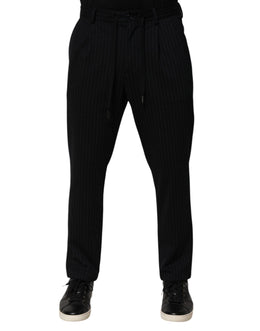 Dolce & Gabbana Black Stripes Viscose Skinny Dress Men Pants