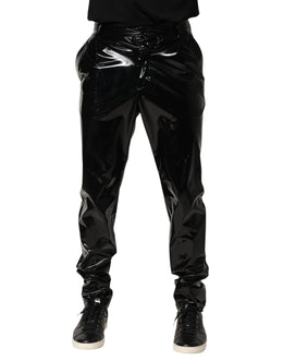 Dolce & Gabbana Black Polyester Mid Waist Men Trouser Pants