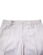 Dolce & Gabbana White Polyester Tapered Formal Trouser Pants