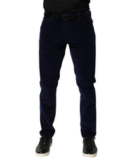 Dolce & Gabbana Navy Blue Cotton Tapered Formal Trouser Pants