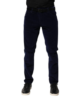 Dolce & Gabbana Navy Blue Cotton Tapered Formal Trouser Pants