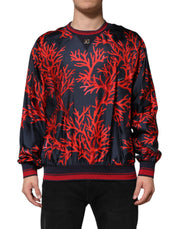 Dolce & Gabbana Navy Red Silk Coral Print Pullover Sweater