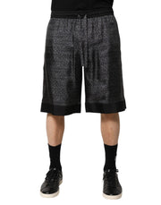 Dolce & Gabbana Gray Black Silk DG Logo Men Bermuda Shorts