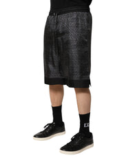 Dolce & Gabbana Gray Black Silk DG Logo Men Bermuda Shorts