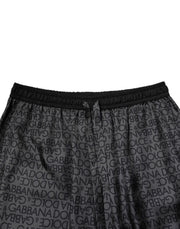 Dolce & Gabbana Gray Black Silk DG Logo Men Bermuda Shorts
