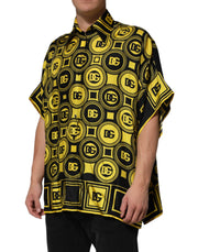 Dolce & Gabbana Yellow Silk Silver DG Logo Geometric T-shirt