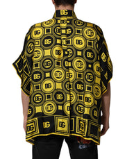 Dolce & Gabbana Yellow Silk Silver DG Logo Geometric T-shirt