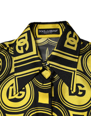 Dolce & Gabbana Yellow Silk Silver DG Logo Geometric T-shirt