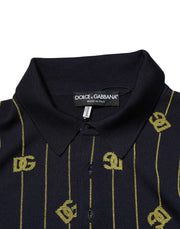 Dolce & Gabbana Black Logo Jacquard Knitted Polo Shirt T-shirt