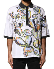 Dolce & Gabbana White Sketch Print Oversized Mens Polo T-shirt