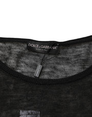 Dolce & Gabbana Black Linen Mesh Tattered Longsleeves T-shirt
