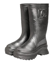 Dolce & Gabbana Black Argento Pull On Rain Boots Shoes