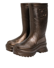 Dolce & Gabbana Metallic Bronze Pull On Rain Boots Shoes