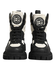 Dolce & Gabbana Black White Padded Mid Calf Lace Up Boots Shoes