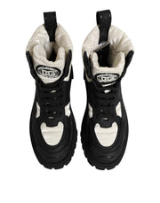 Dolce & Gabbana Black White Padded Mid Calf Lace Up Boots Shoes