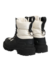 Dolce & Gabbana Black White Padded Mid Calf Lace Up Boots Shoes