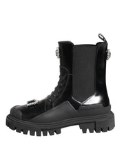 Dolce & Gabbana Black Crystal Embellished Combat Boots Shoes