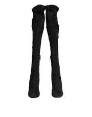 Dolce & Gabbana Black Suede Leather Knee High Boots Shoes