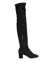 Dolce & Gabbana Black Suede Leather Knee High Boots Shoes