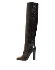 Dolce & Gabbana Brown Python Snakeskin Print Riding Boots Shoes